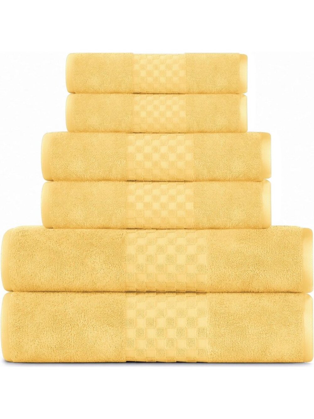 Luxurious 100% Cotton Bath Towel Set of 6, Soft & Absorbent, Yellow - Perfect